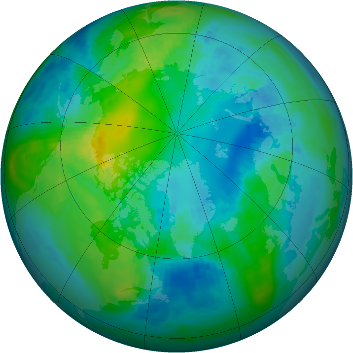Arctic ozone map for 22 October 1989